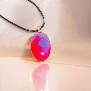 Handcrafted Artistic Red and Blue Swirl Pendant Necklace